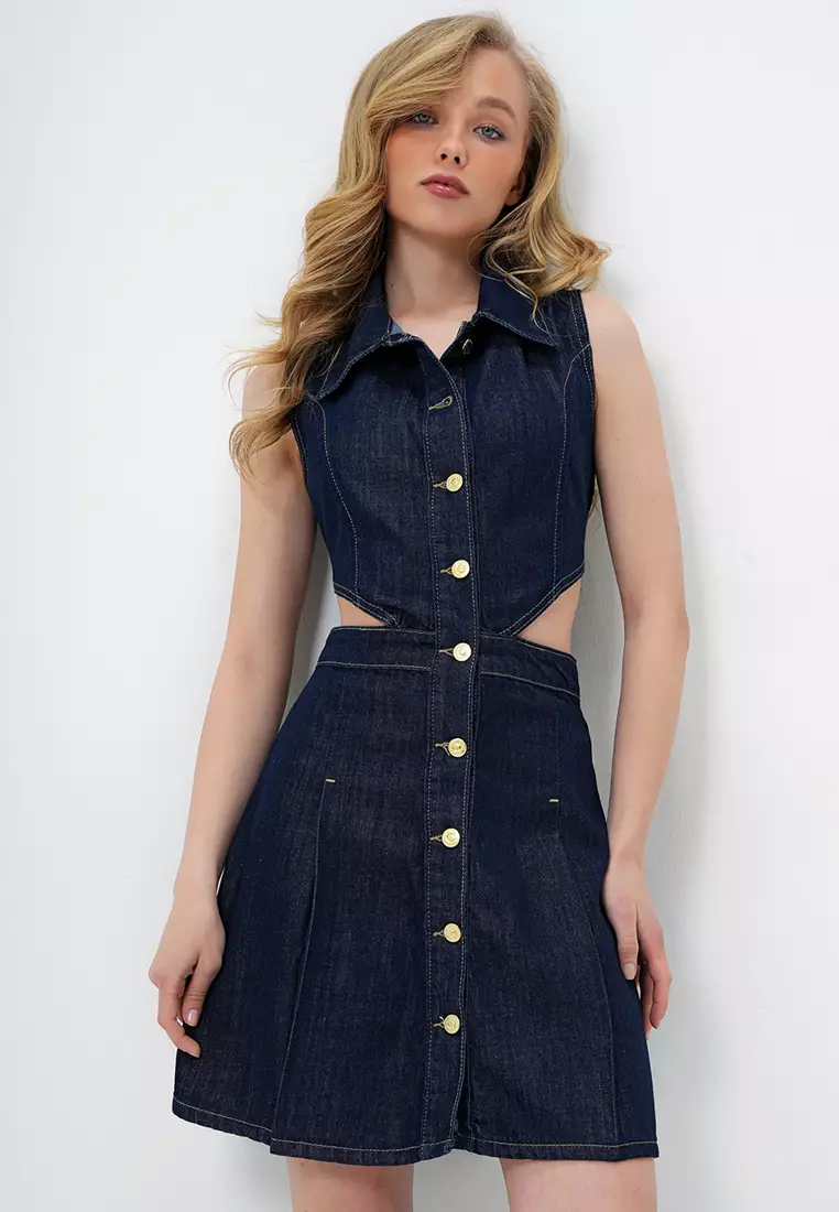 Cutout Detail Denim Dress