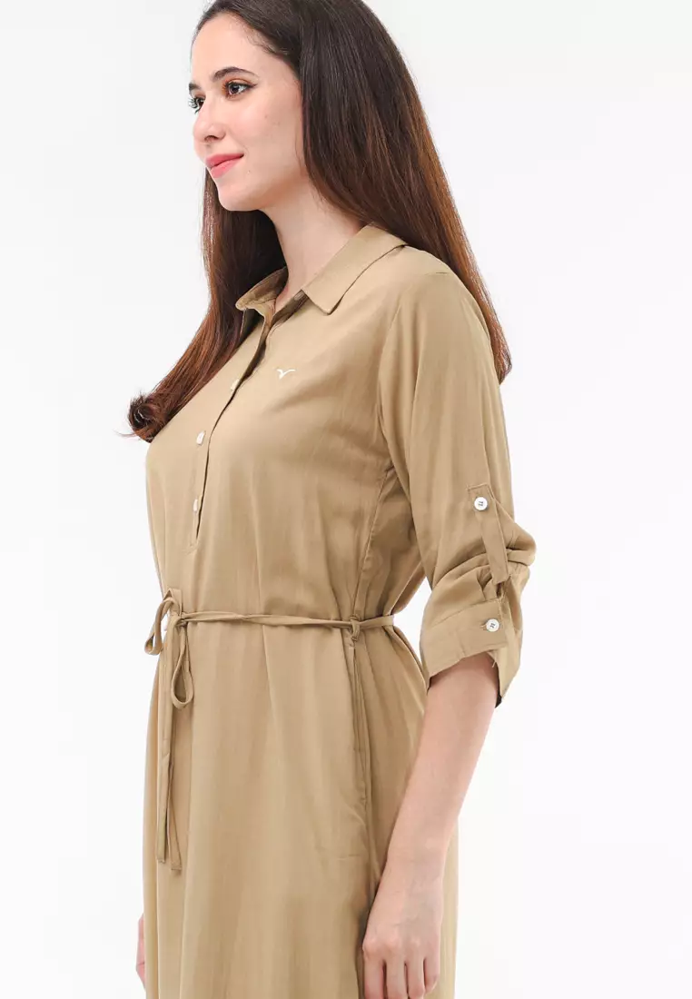 Woven Plain Soft Linen 3/4s Dress