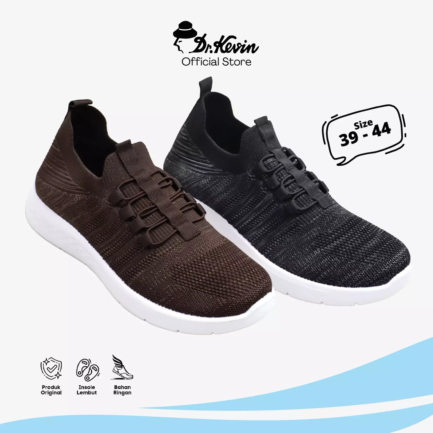 Dr. Kevin Sepatu Sport Pria Men Sneakers Sepatu Sekolah Hitam Flyknit Tali 889-107