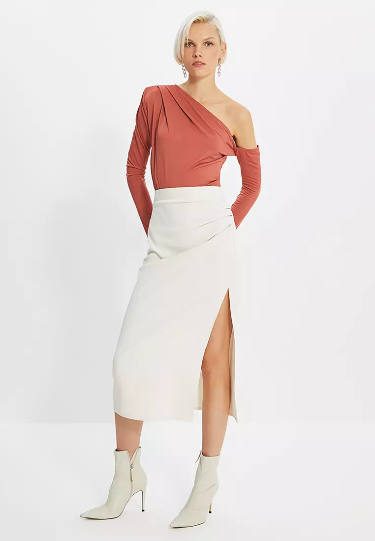 Asymmetrical Collar Knitted Bodysuit