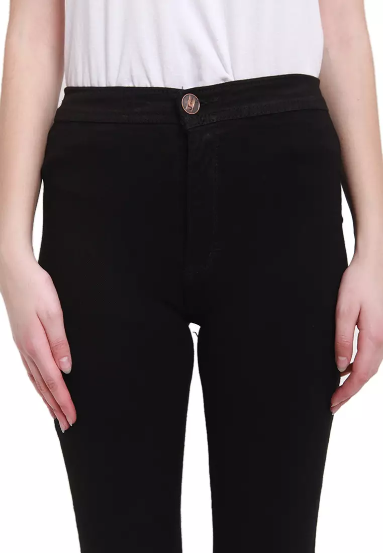 Celana High Waist Skinny Plain Jeans Bawahan Wanita Premium Quality - Black