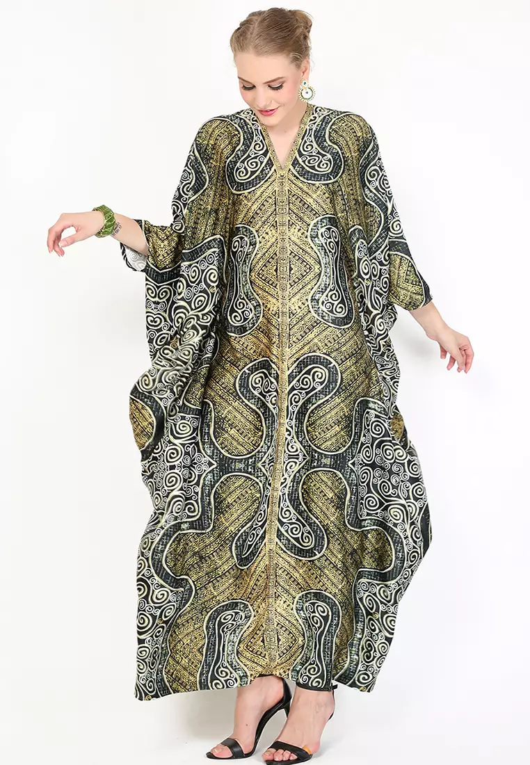 Kanzi Exclusive Long Sleeve Batik Kaftan Olive Brown