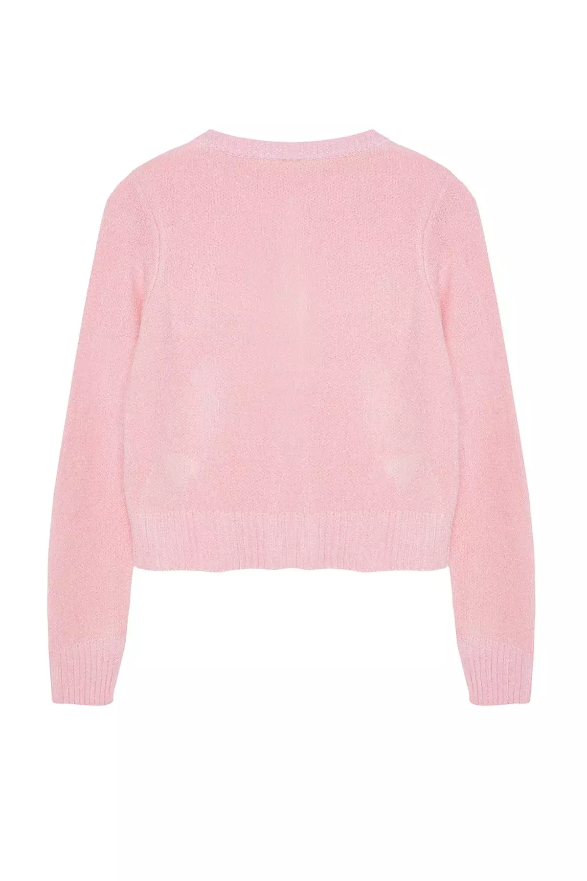 Pink Crop Premium Yarn/Special Yarn Pocket Detailed Jacket-Look Knitwear Cardigan TWOAW24HI00051