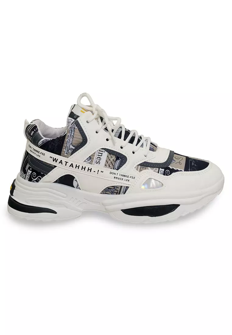 Anando Sepatu Sneakers Pria Stylish Design Casual Sporty Shoes Ringan Material Leather ORIGINAL - White Black
