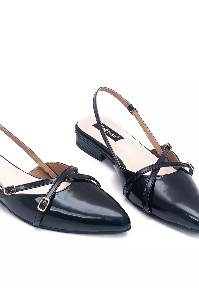 Jual Pedrossa Scarlet Flat Sandals Mules in Black Original 2025