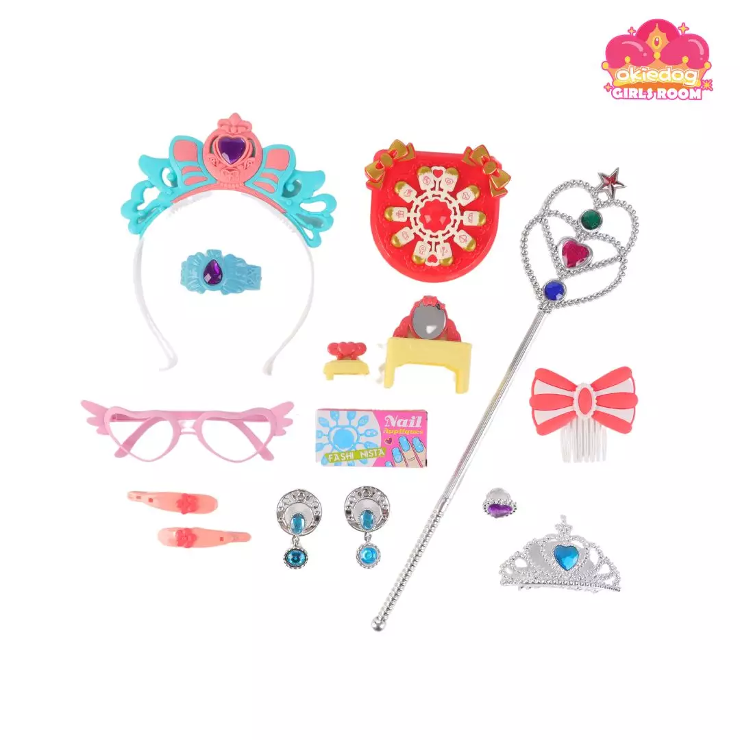 Okiedog Girls Room Queen Crown With Magic Hair Stick - Mainan kecantikan, mainan make up anak