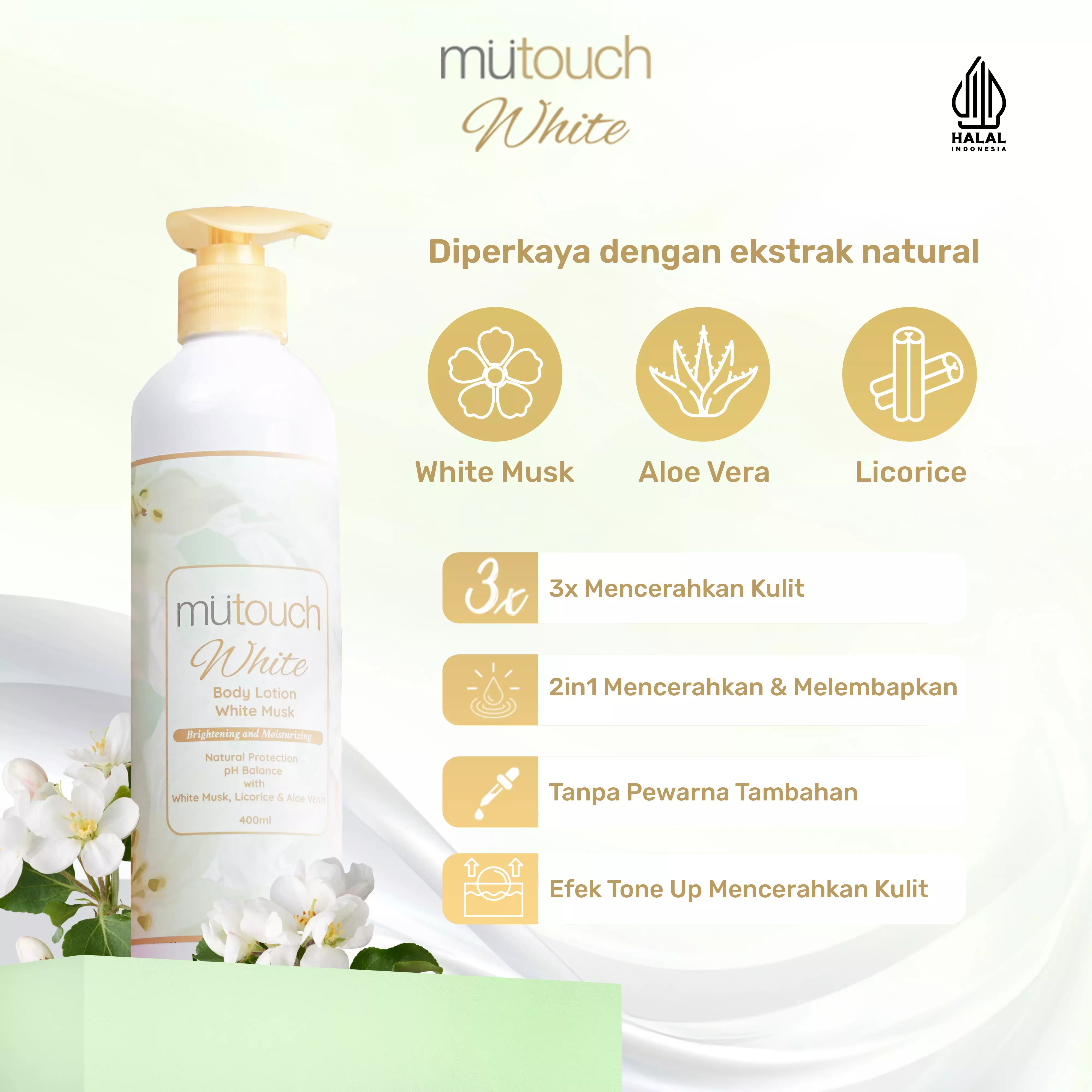 Mutouch White Body Lotion Brightening and Moisturizing – White Musk 400ml