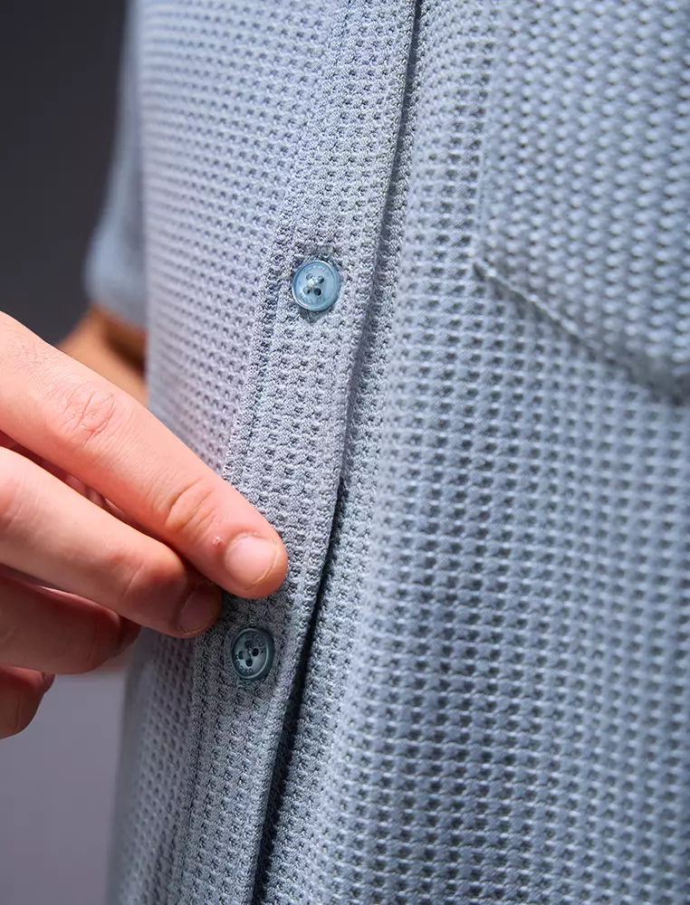 OXCON kemeja Tangan Pendek Waffle Kerah Collarless Sage Grey