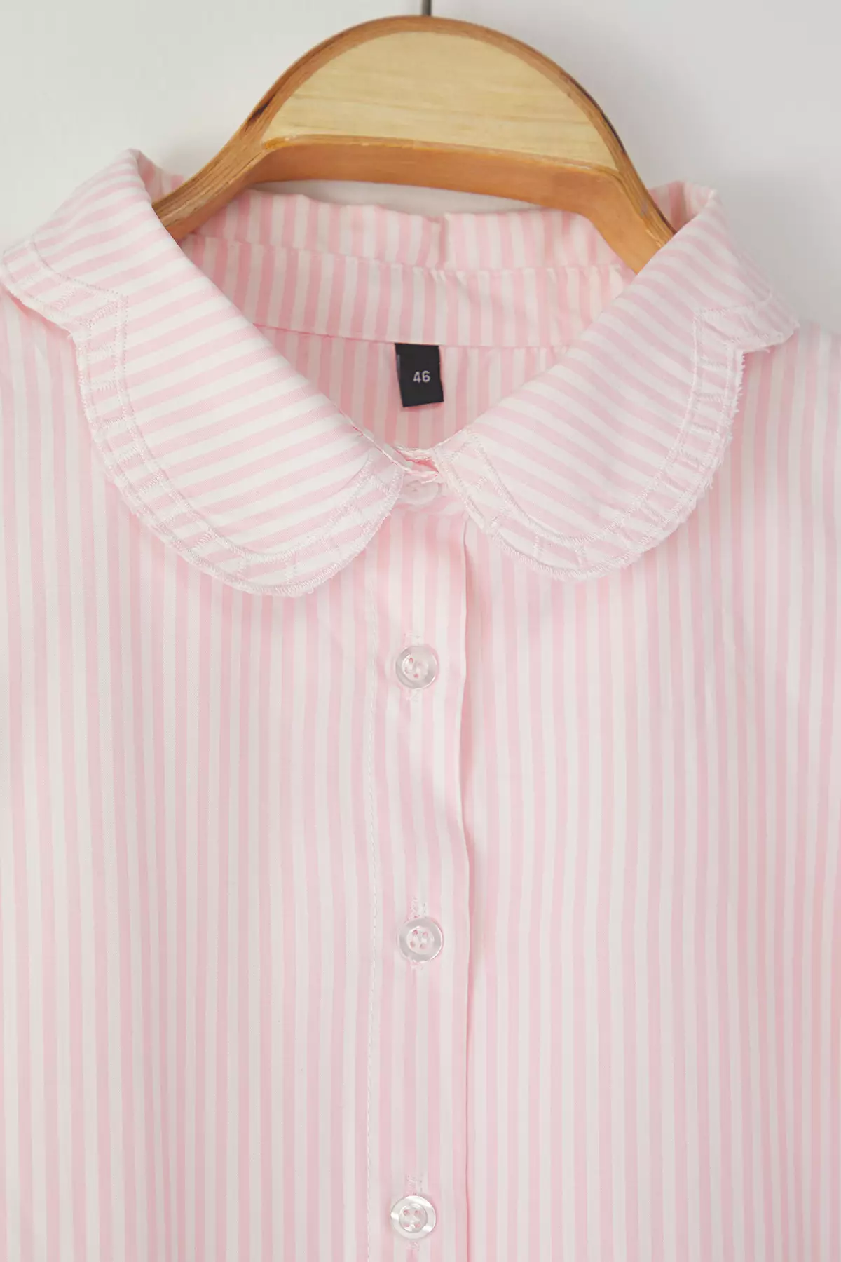 Plus Size Striped Collar Embroidery Detail Shirt
