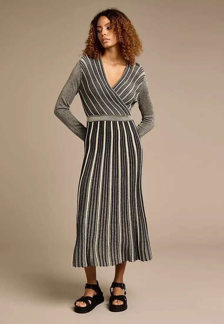 Buy GWD Eliza Striped Metallic Knitted Midi Dress Online | ZALORA