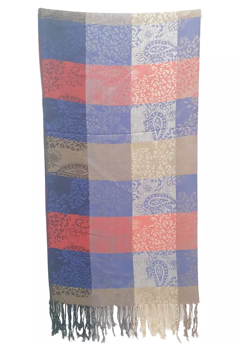 Paisley Checkered Pashmina Red & Navy