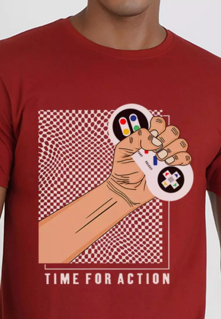 Game Action Graphic Maroon Cotton Short Sleeve Regular Fit T-Shirt