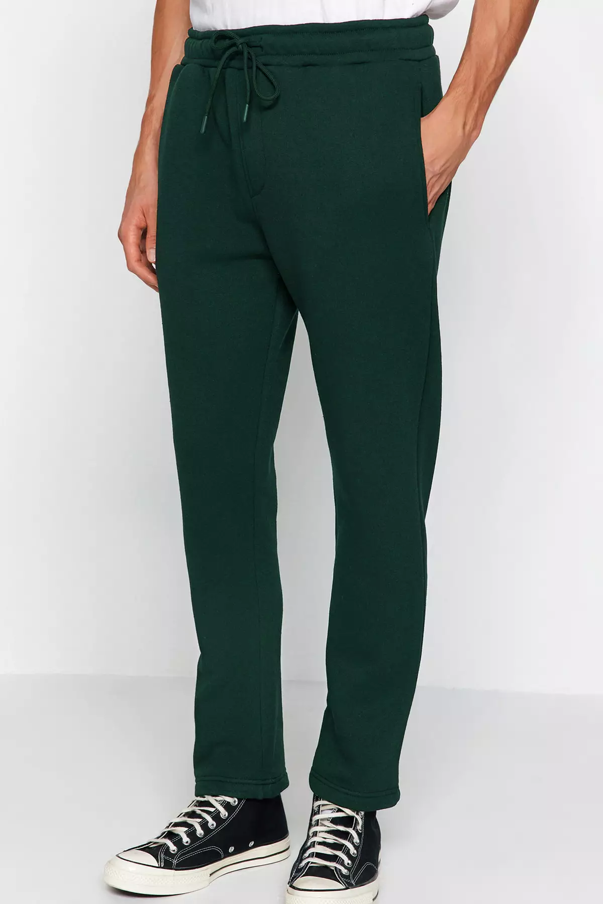 Green Regular Cut Cotton Open Leg Sweatpants
