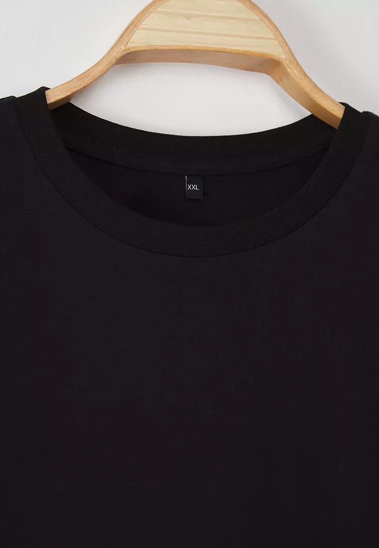 Black Regular Fit Crop Plus Size T-Shirt Tbbss25Bf00061