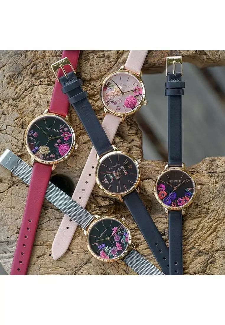 [Sustainable Watch] Oui & Me Petite Fleurette 34mm Women's Quartz Watch Black Leather ME010079