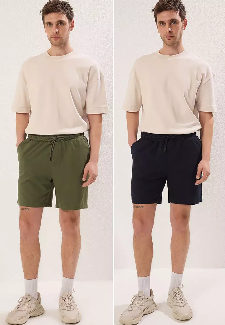 Navy Blue-Khaki Basic Regular/Normal Cut Straight 2 Pack Shorts TMNSS21SR0095