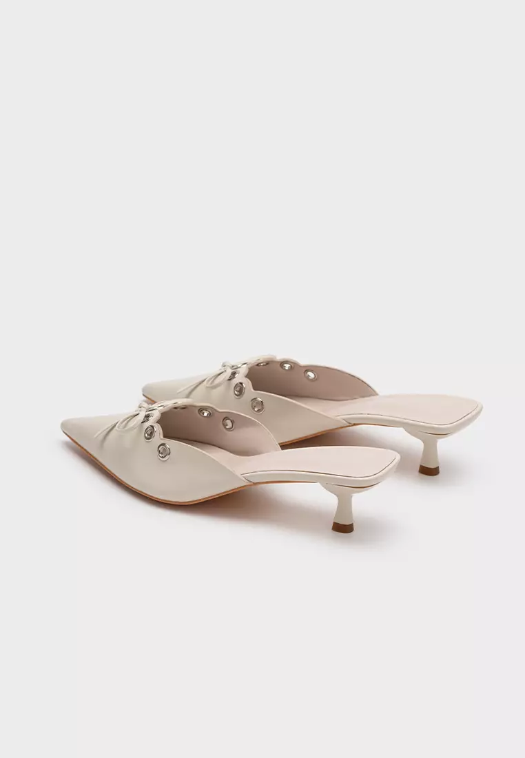 尖头镂空装饰中跟穆勒鞋