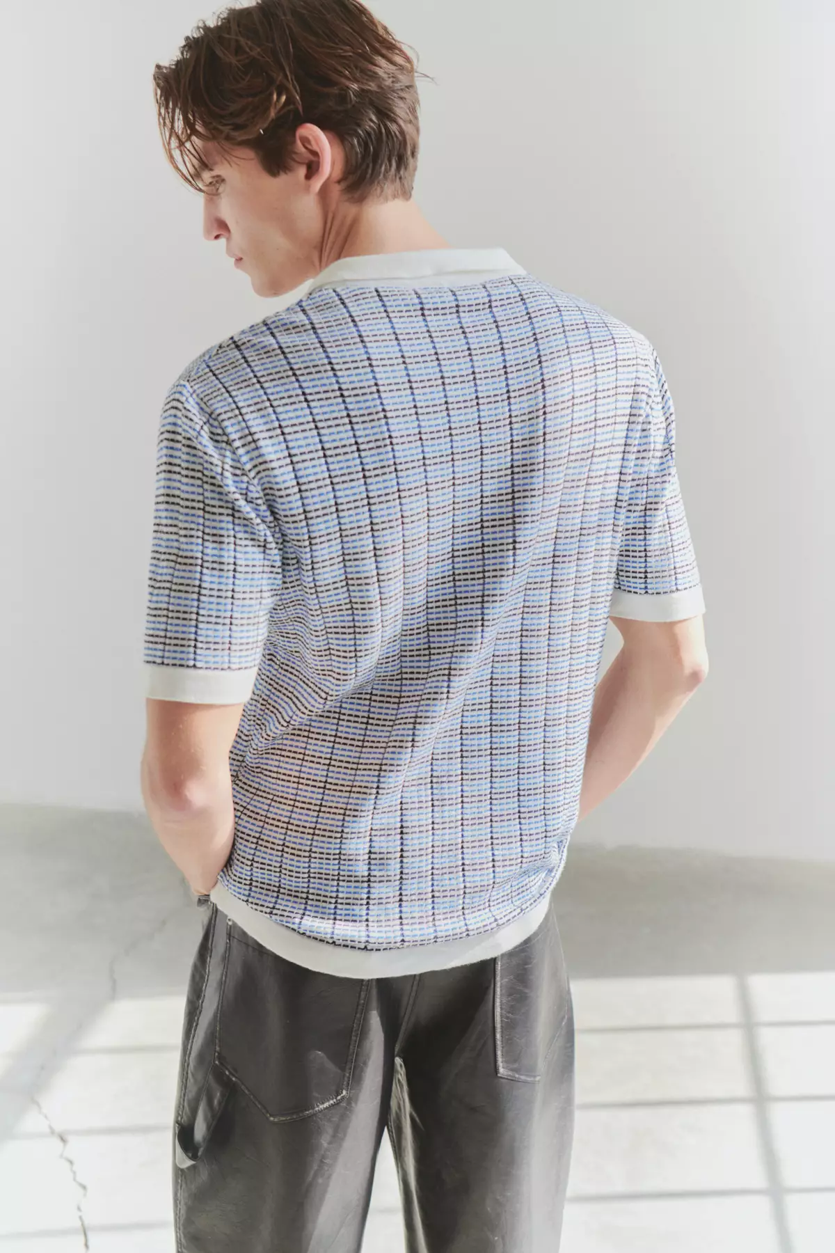 Checked Textured Knitwear Polo Shirt