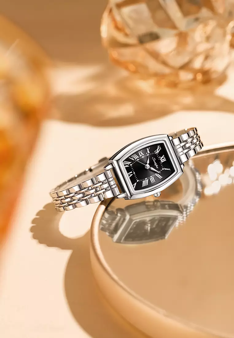 Jam Tangan Wanita Original Vintage Roman Design Anti Air Tali Alloy Jam Tangan Cewek Silverblack