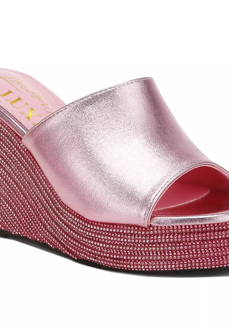 Wedge Heel Peep Toe Sandals in Pink
