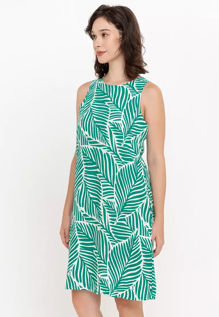 Cleafy Foliage Print Tent Dress