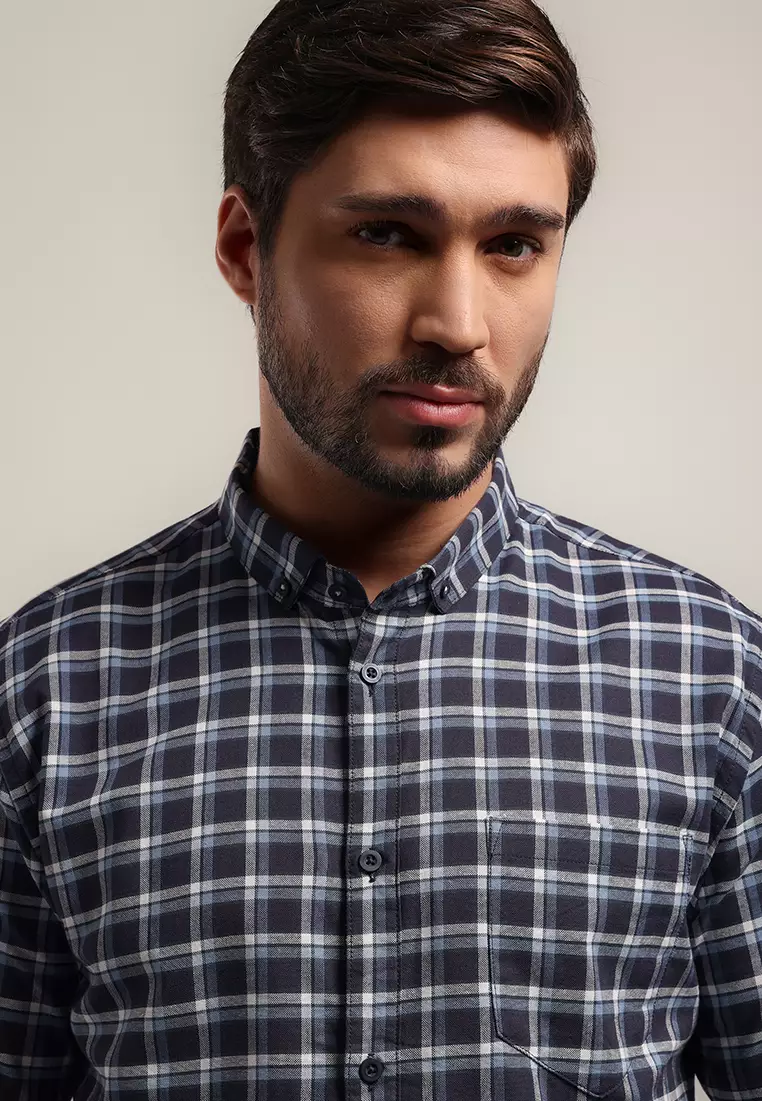 MOC Kemeja Lengan Pendek Pria IRVINE - BLUE Ukuran XXL