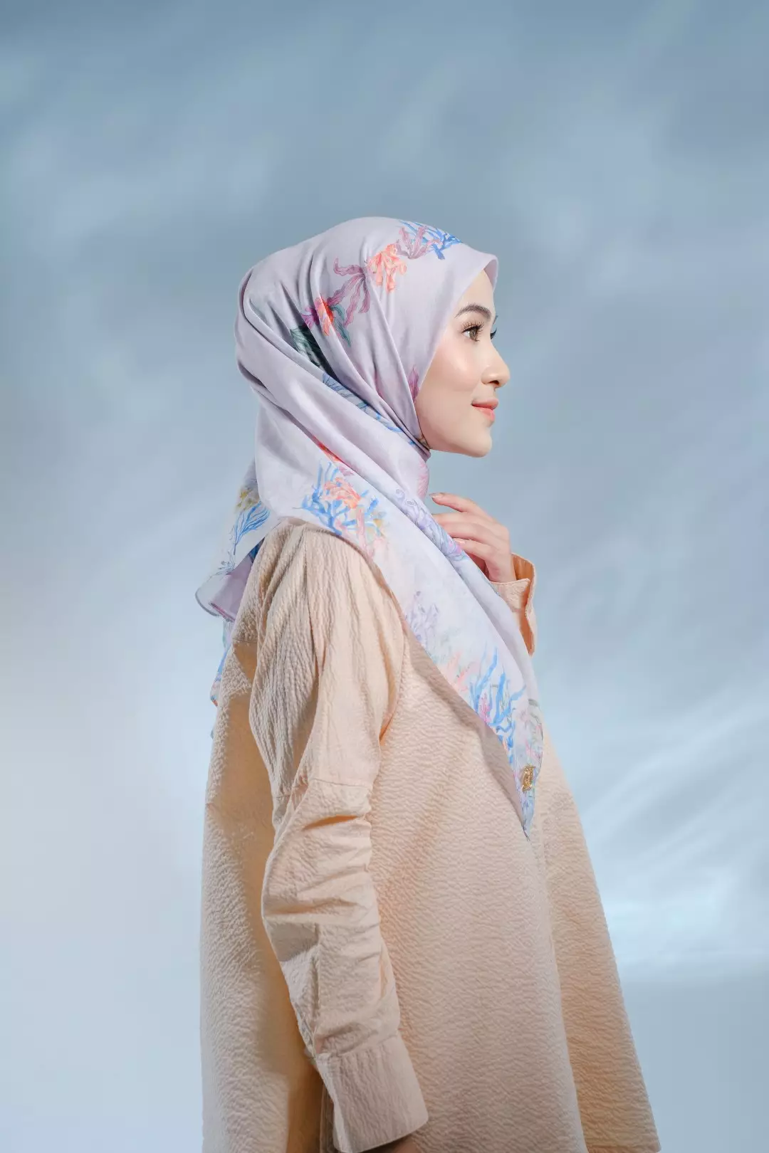 PELAGIA Scarf Baby Pink - Kerudung Hijab Segiempat Motif With BOX - Bahan Nesla - Ukuran 115x115