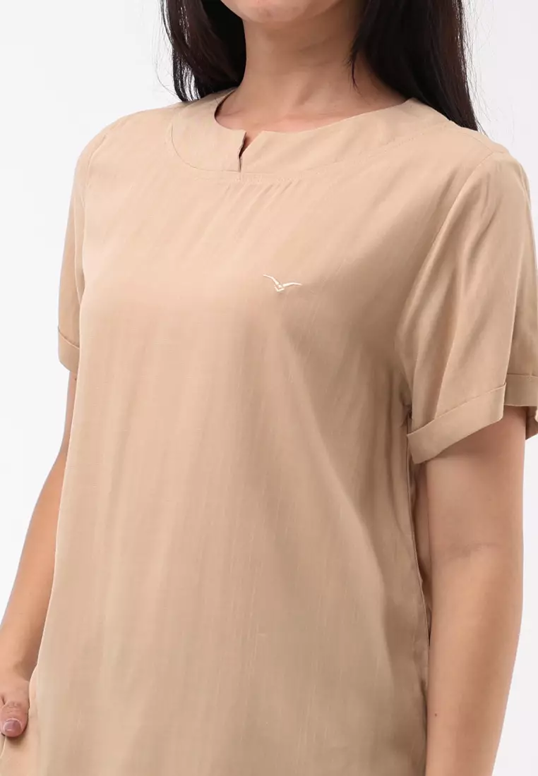 Woven Plain Soft Linen Short Sleeve Blouse