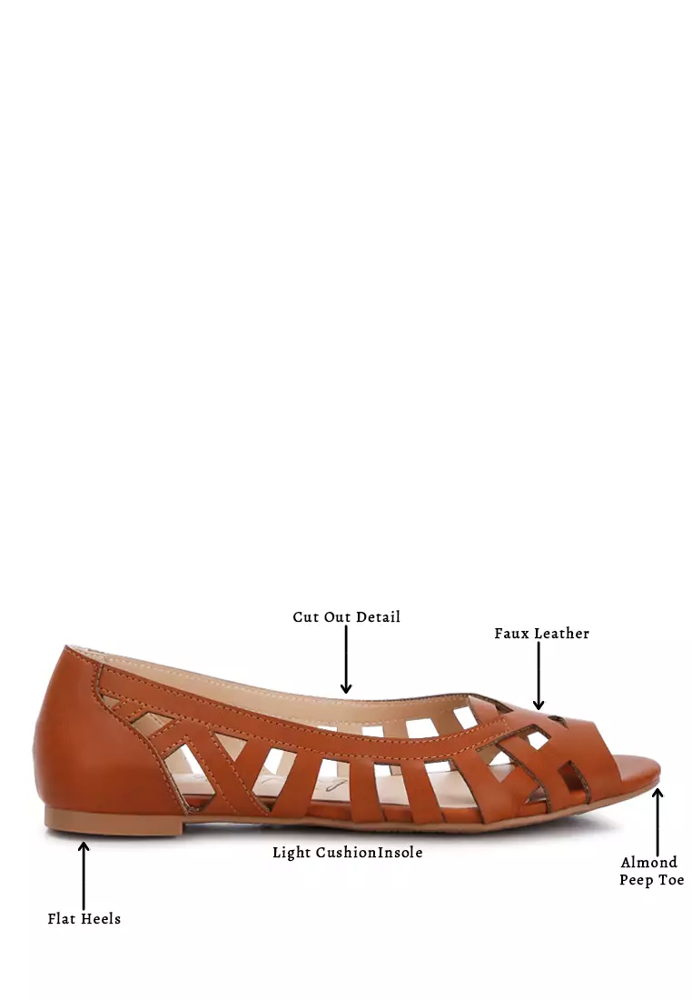 Sepatu Flat Peep Toe Tenun Tan
