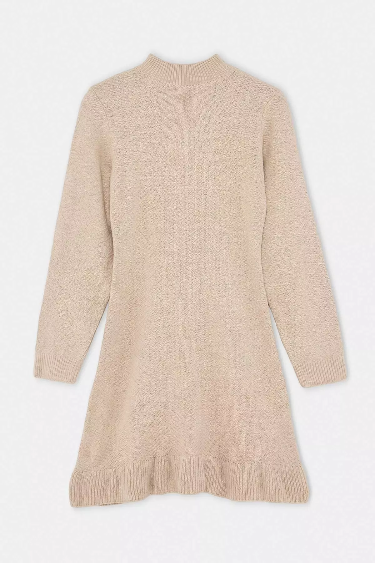Stone Plain Short / Mini Ruffle High Neck Knitwear Dress Twoaw26El00099