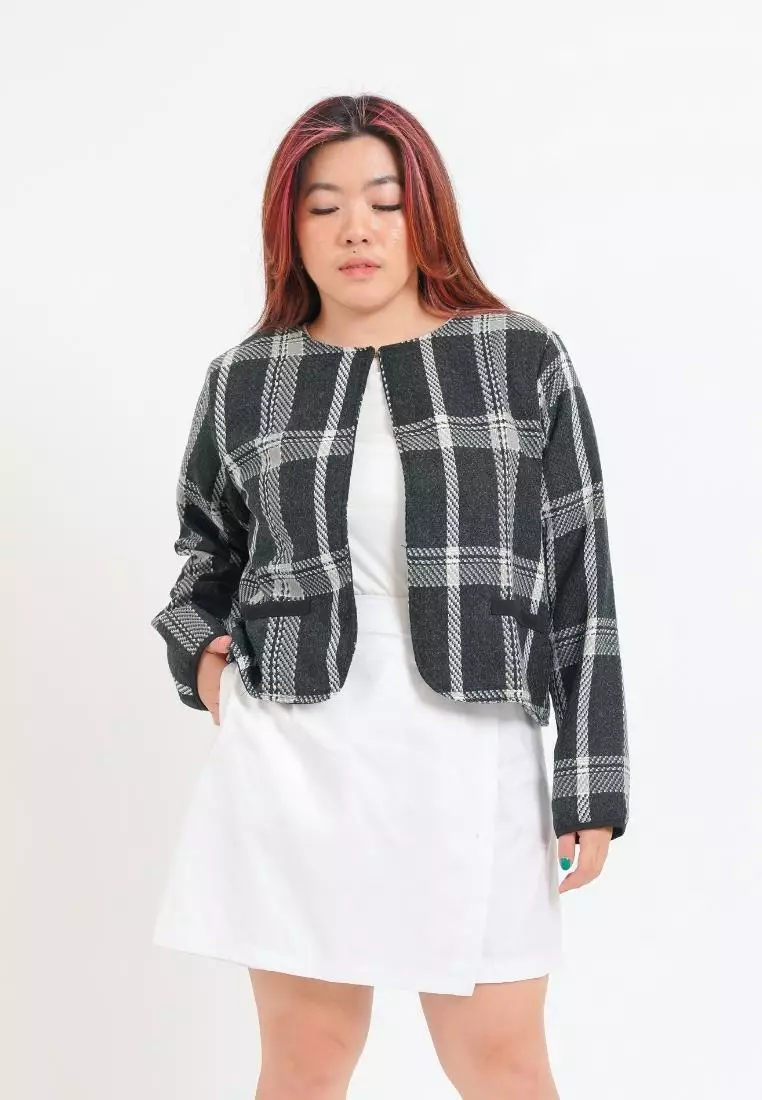 Plus Size Blazer Coco Tweed Grey Black