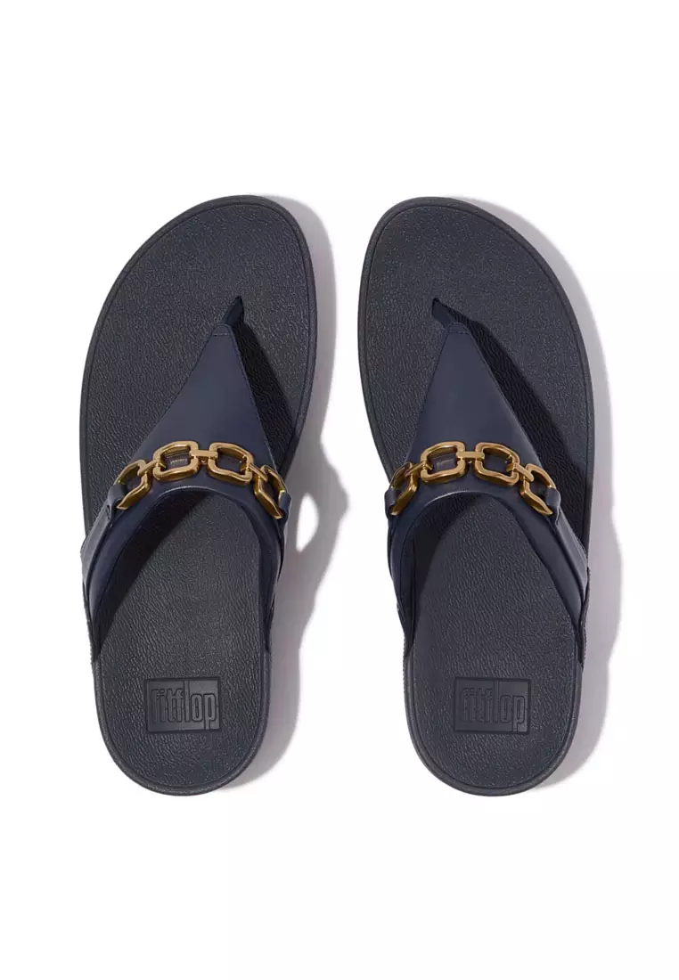 LULU Women's Square-Chain Leather Toe-Post Sandals - Midnight Navy (E1I-399)