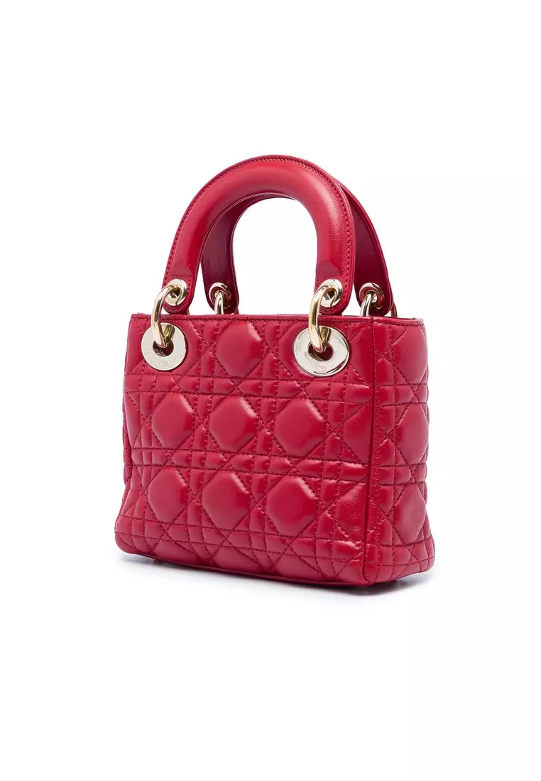 Pre-Loved Dior Mini Lambskin Cannage Lady Dior