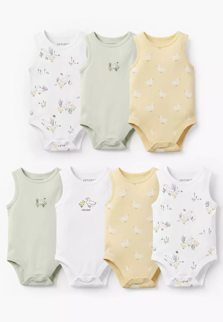 Babyshop Pack Of 7 Juniors Crew Neck Sleeveless Bodysuit With Duck Print