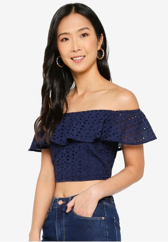Buy Zalora Basics Off Shoulder Eyelet Crop Top 2022 Online Zalora Philippines