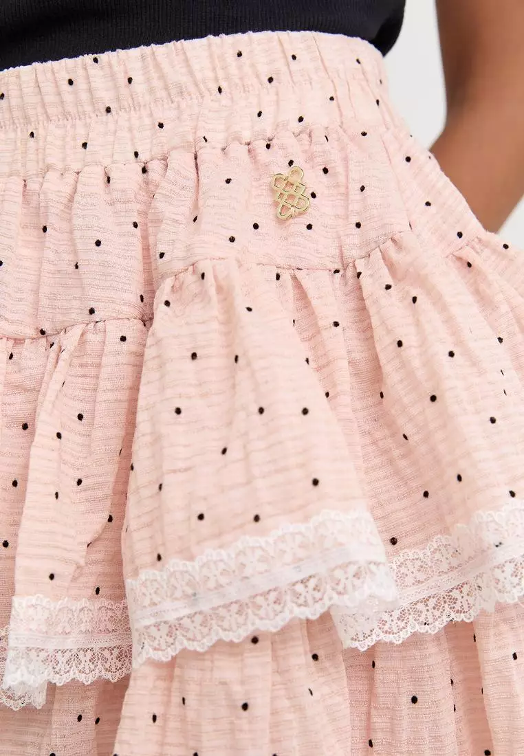 Lace Trim Tiered Layered Ruffle Skirt