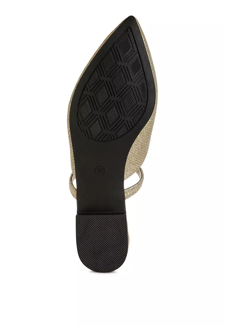 Glitter Faux Leather Flat Mules in Gold