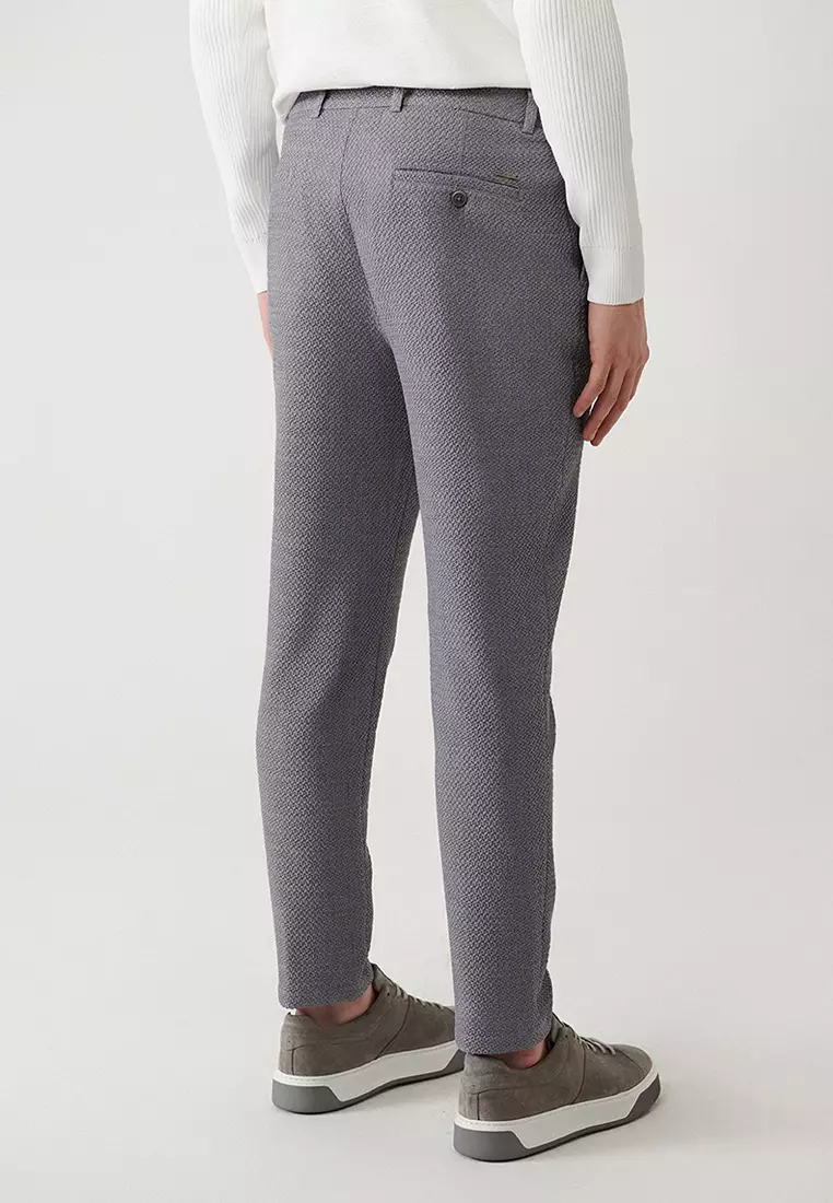 Men's Gray 360 Degree Flexible Side Waist Elastic Suit Trousers A32Y3223