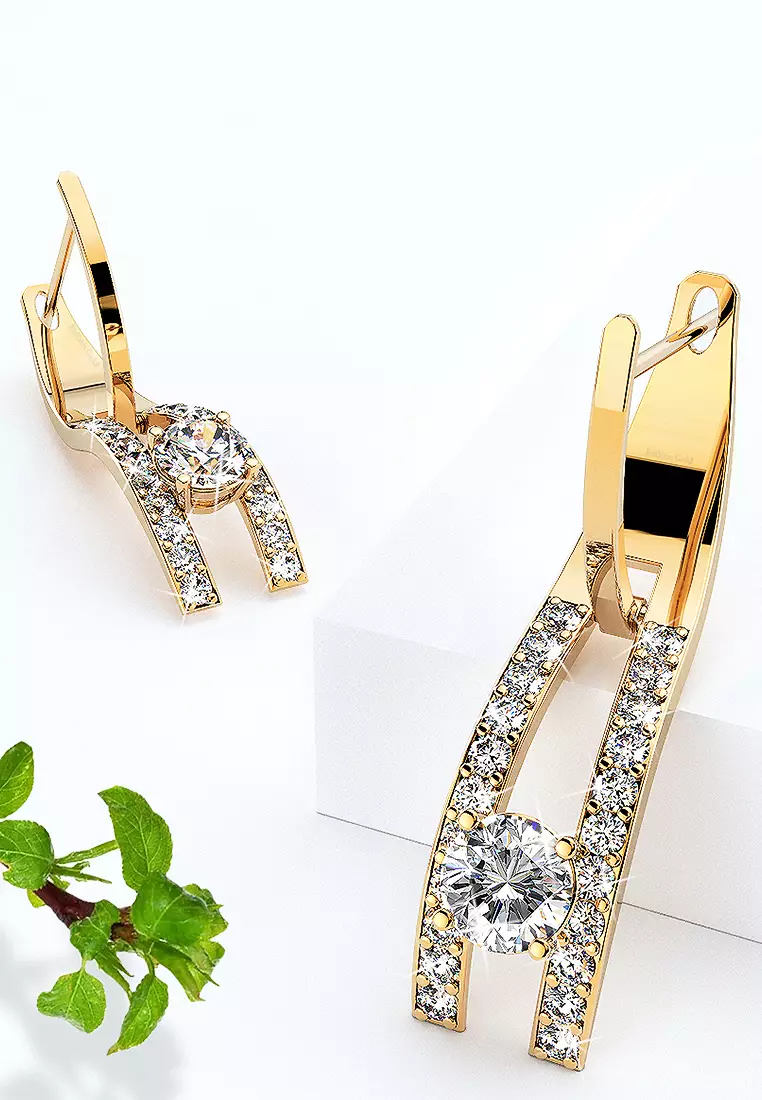 Throne Sparkling Zirconia Latch Back Earrings-Gold