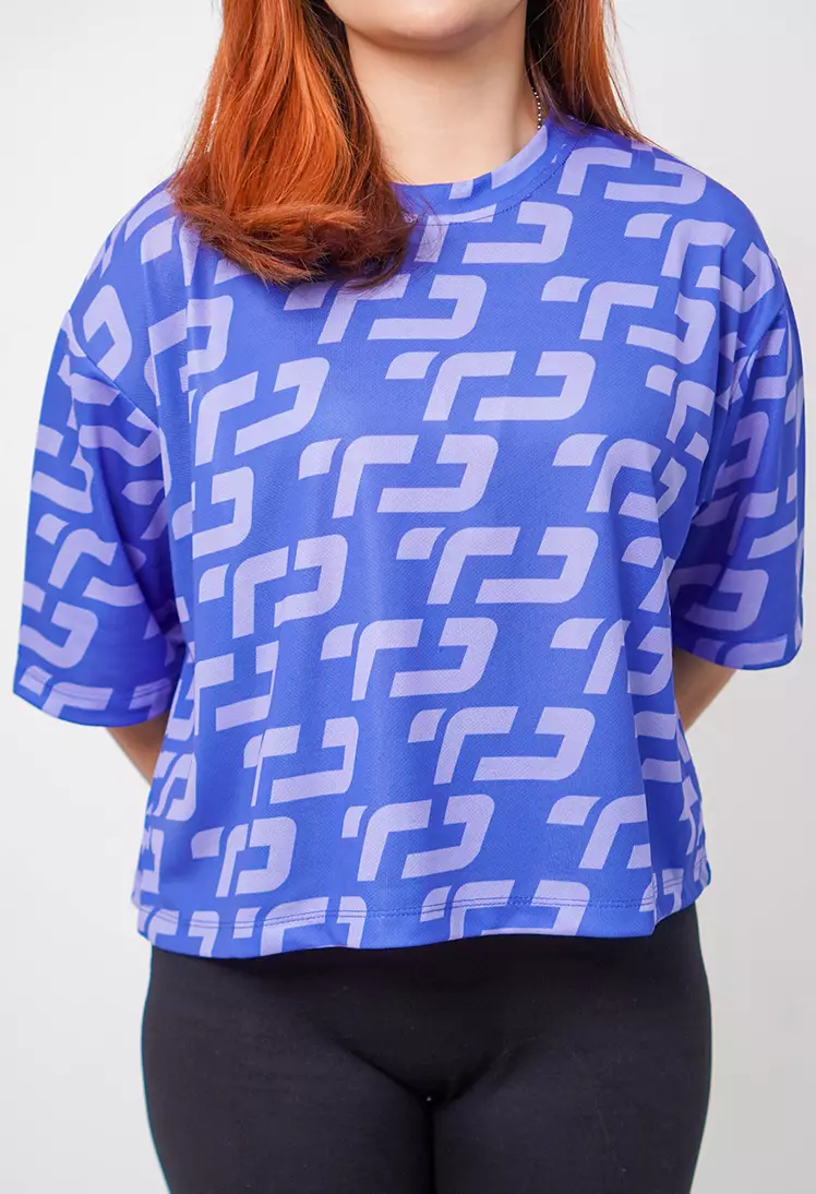LSB30 baju olahraga wanita crop top oversize fit to xxl big size aerobic zumba poundfit senam biru