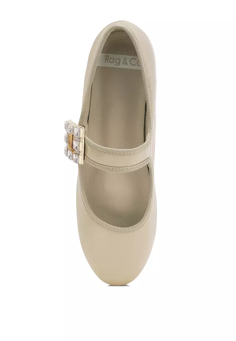 Brooch Mary Jane Sandals in Beige