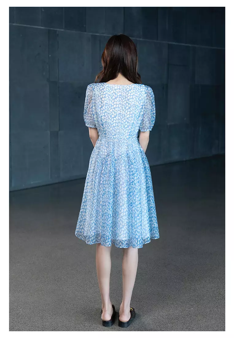 Puff Sleeve V-Neck Floral Dress