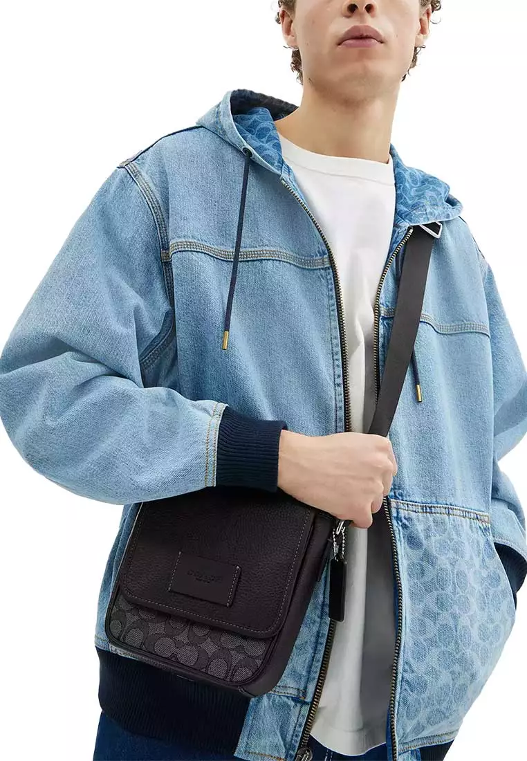 Lucas Crossbody Bag In Signature Jacquard Charcoal/Black CAT13