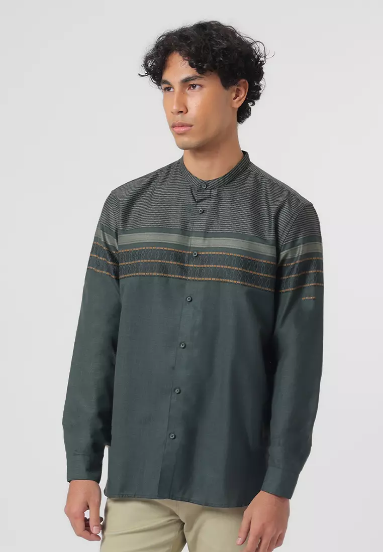 Kemeja Koko Pria Lengan Panjang Baju Muslim Pria AZKHA ARMY GREEN