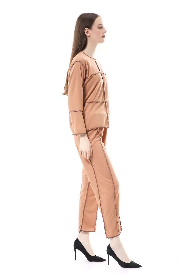 Marina One Set Atasan Bawahan Wanita All Size Relaxed Fit - Mocky Cappucino