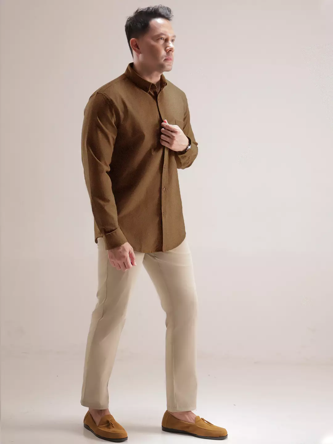 OXCON Kemeja Oxford Pria Panjang - Metro Series Brown