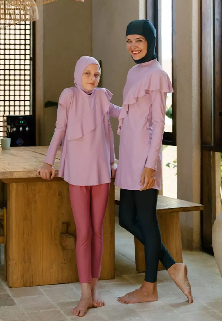 Aleea Modest Ruffle Burqini Set Kids - Orchid