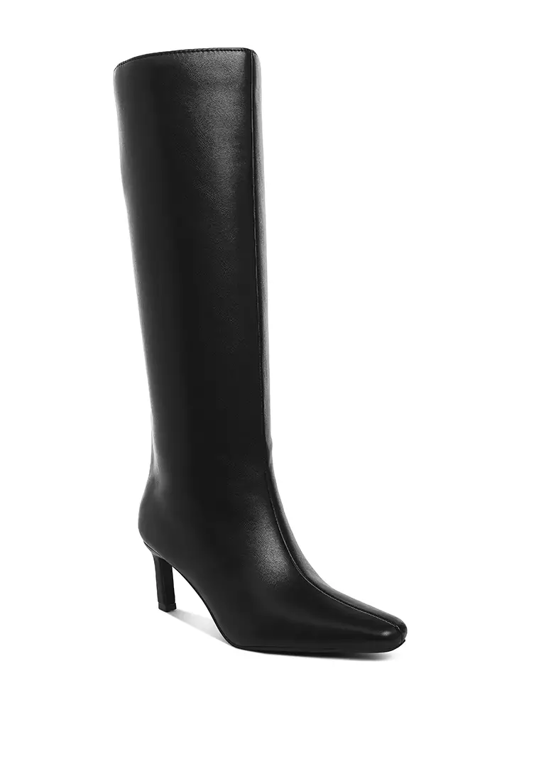 Kitten Heel Long Boots in Black