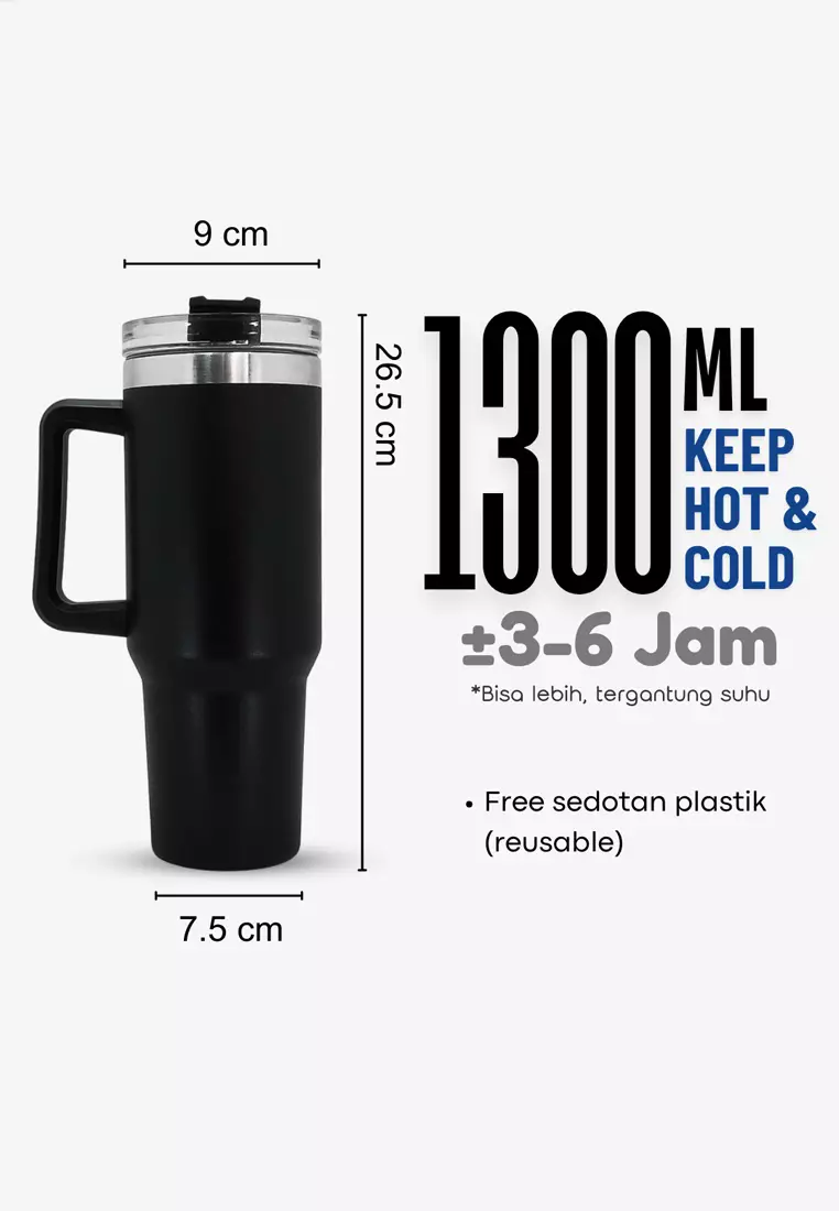 Wakakids Gelas Termos Tumbler Gagang Stainless Steel dengan Sedotan Ukuran Jumbo 1300ml K6601 Venrc
