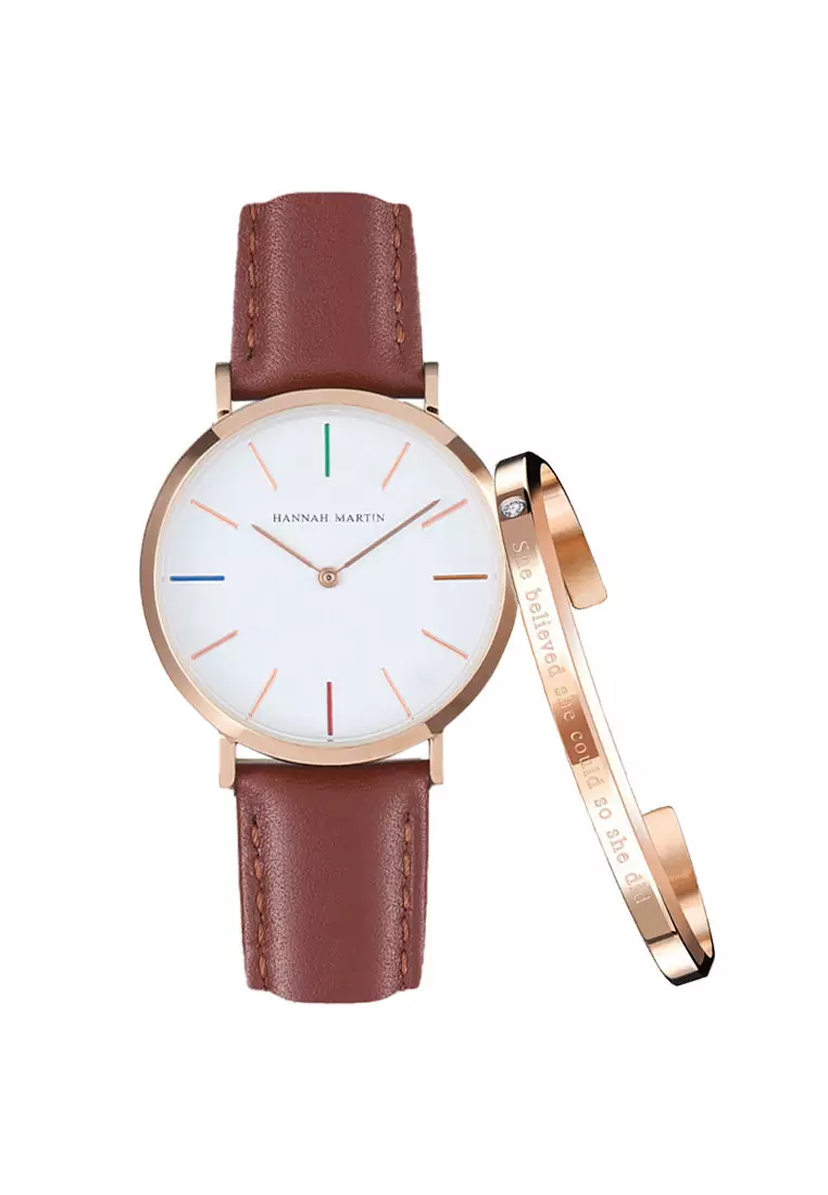 Buy HANNAH MARTIN Hue Brown 36 Women Leather Wrist Watch Bangle
